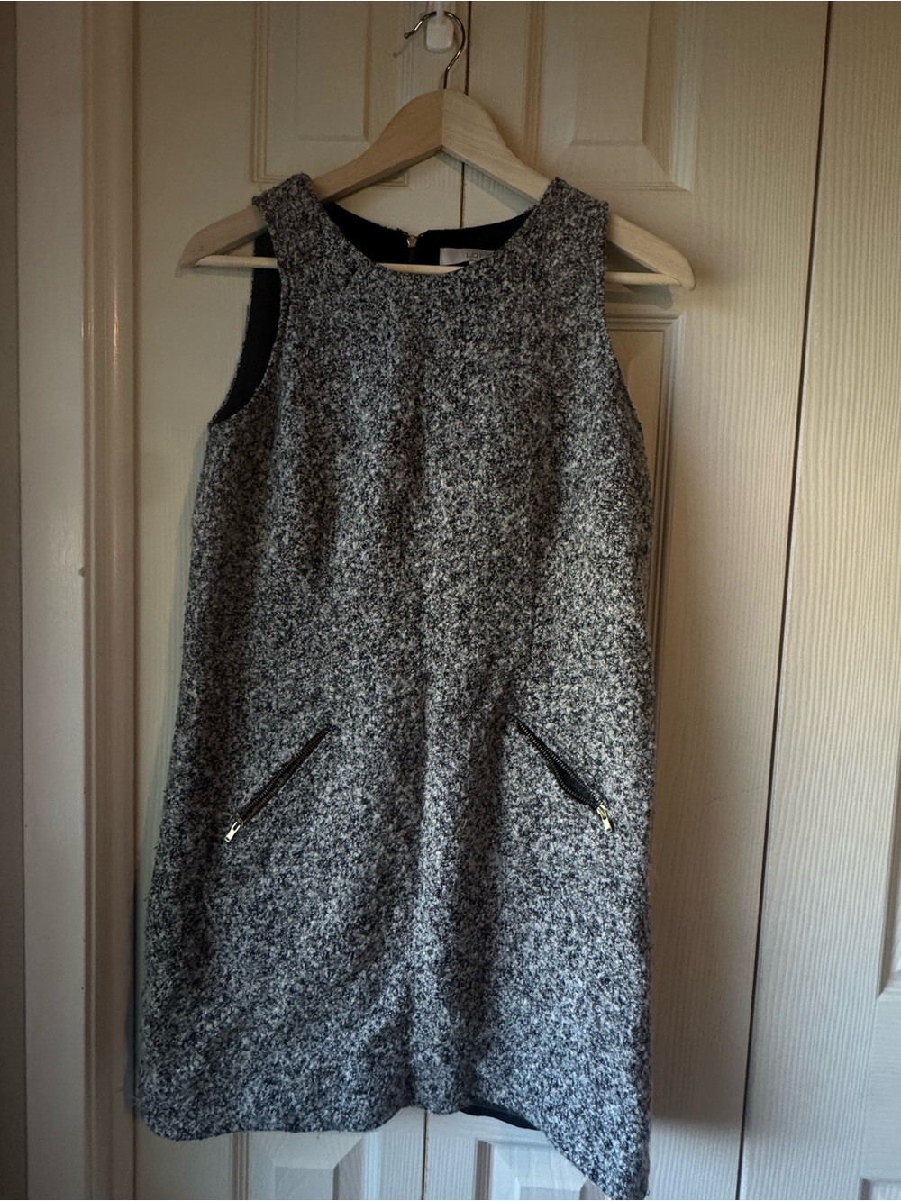 LOFT Black and Gray Textured Tweed Shift Dress